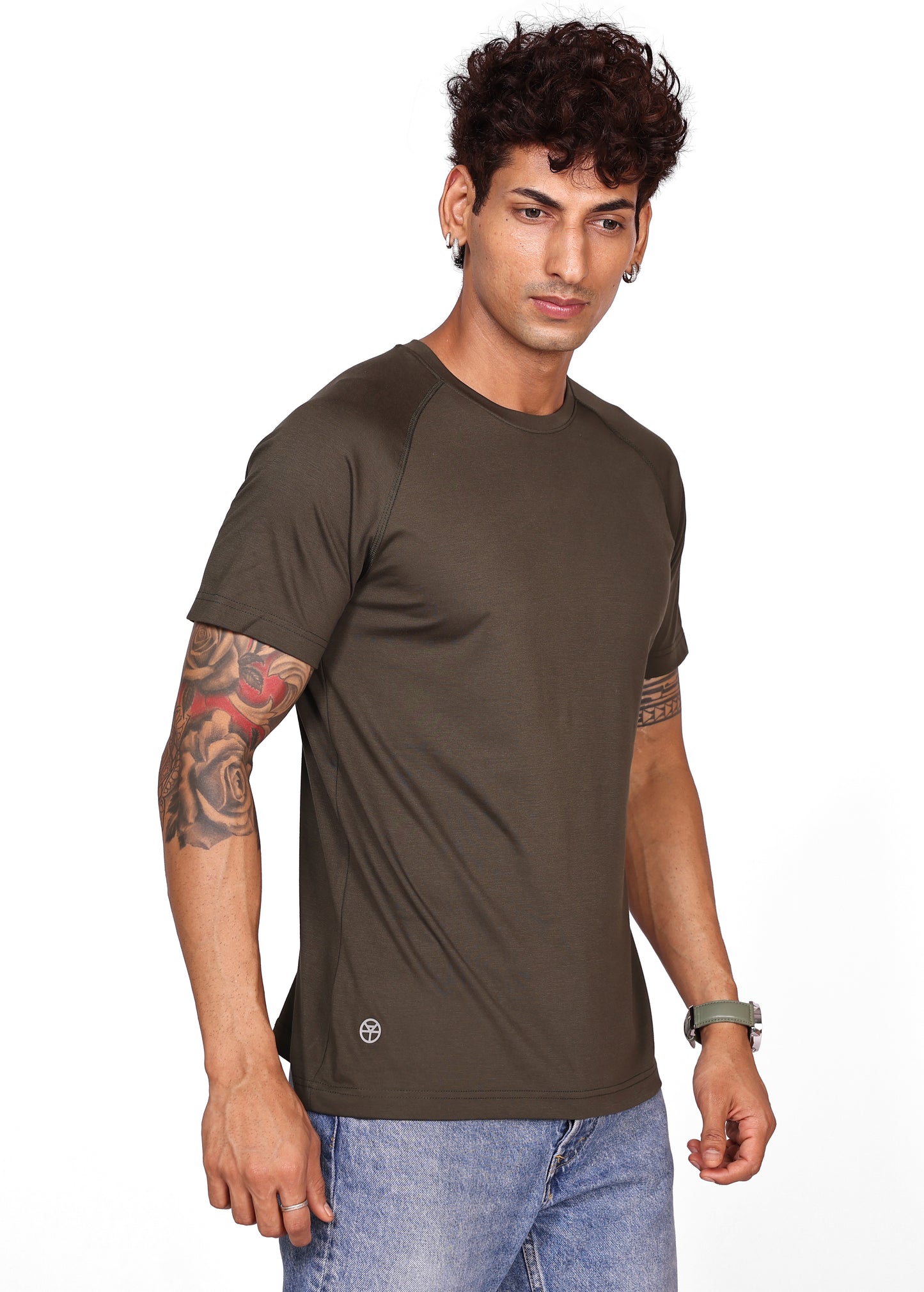 Mens Tencil T-Shirt - Green-Rayon Nylon Spandex Fabric - Soft Feel