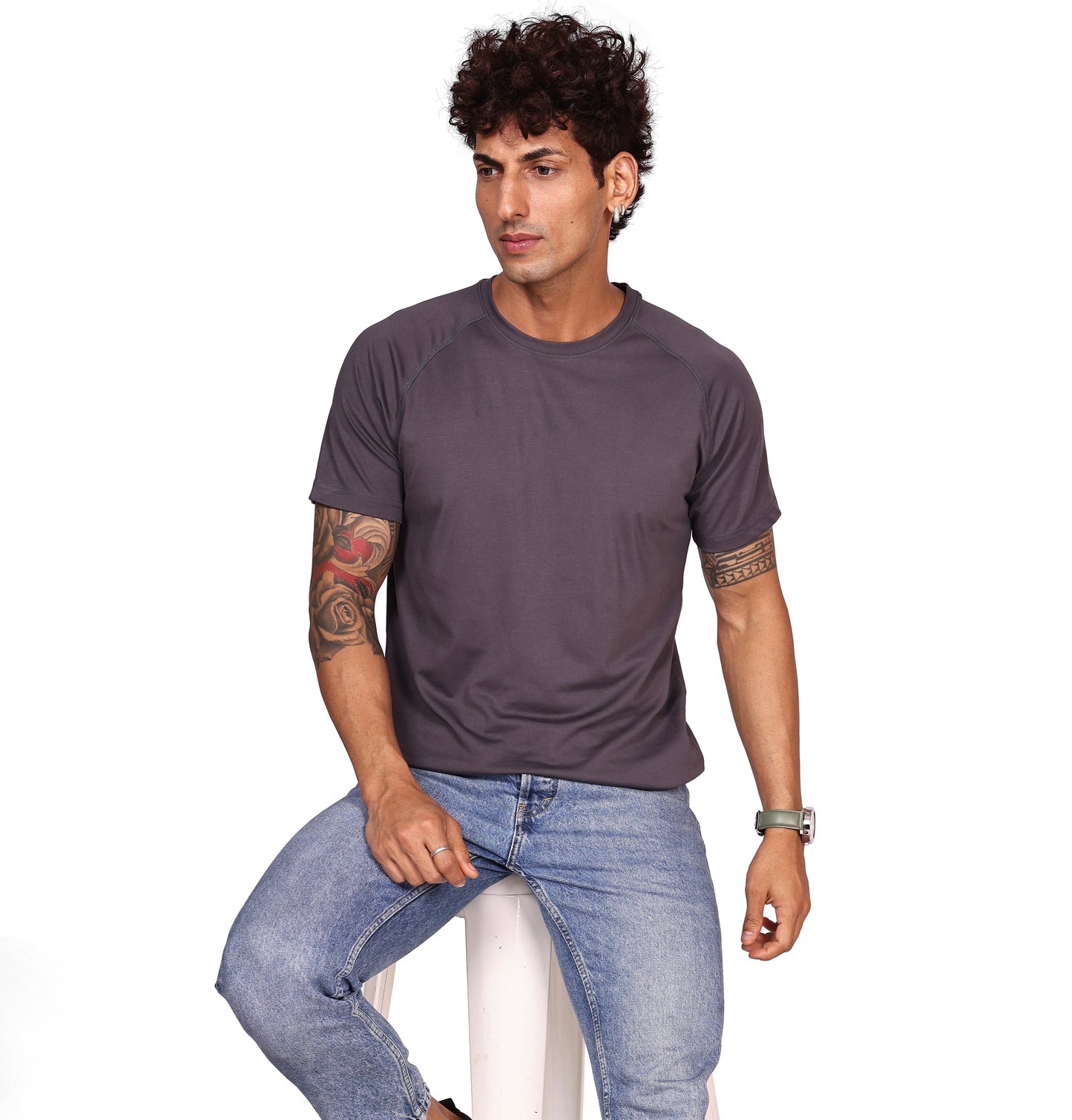 Mens Tencil T-Shirt -Grey-Rayon Nylon Spandex Fabric - Soft Feel