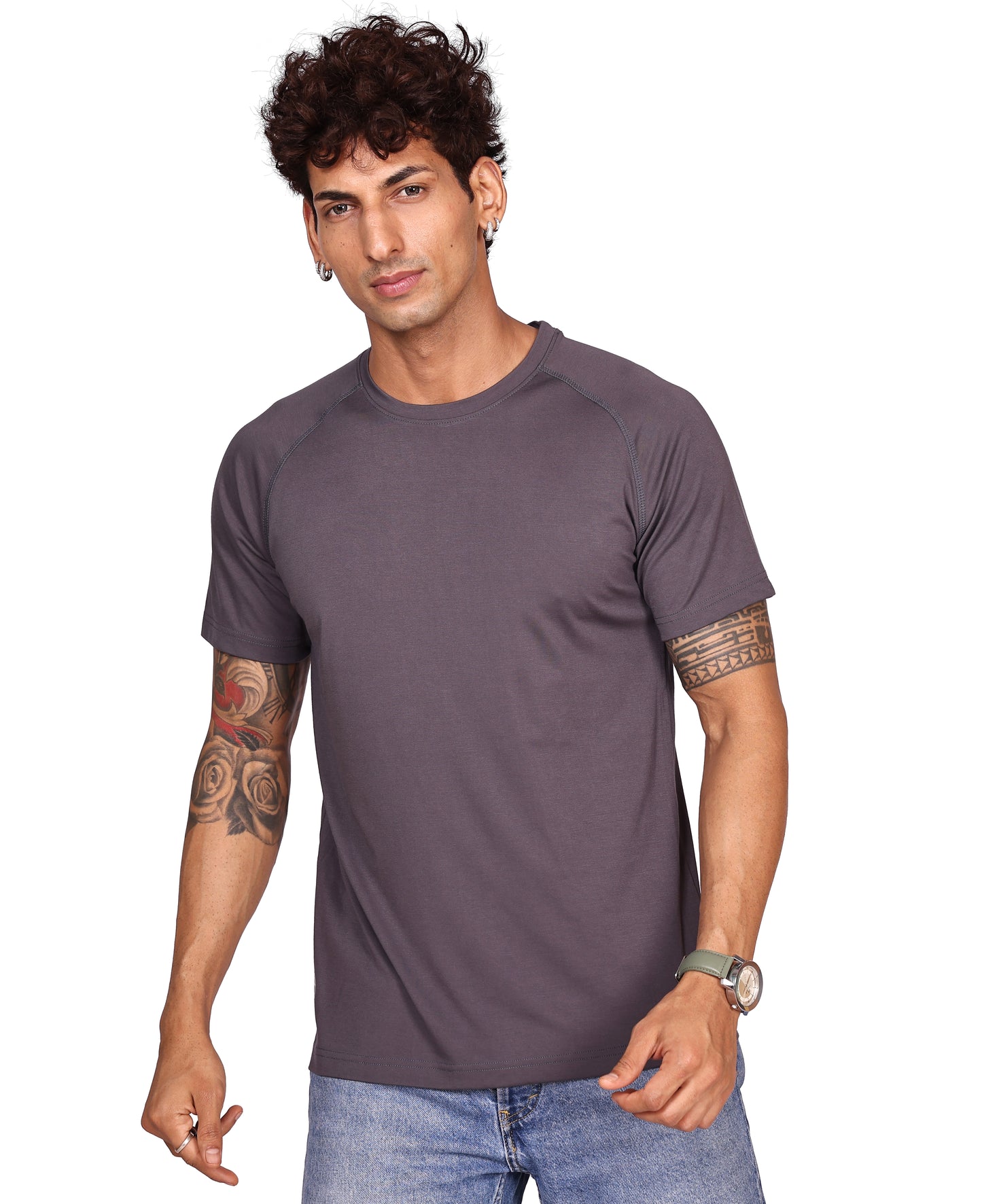 Mens Tencil T-Shirt -Grey-Rayon Nylon Spandex Fabric - Soft Feel