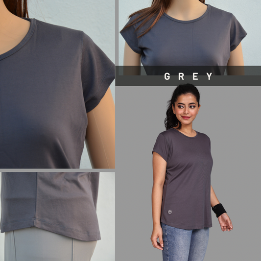 Women's Tencil T-Shirt -Grey- Rayon Nylon Spandex Fabric - Soft Feel