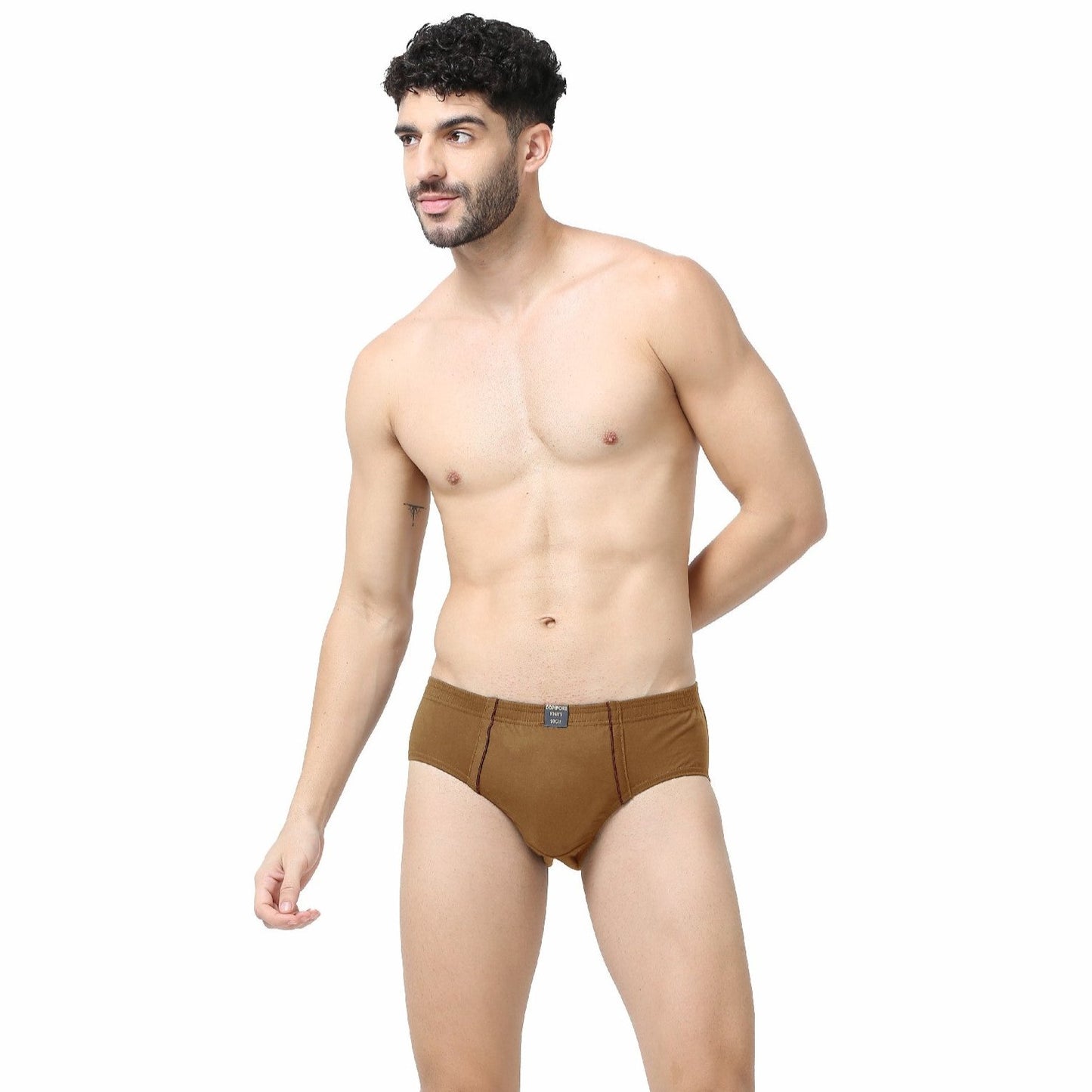 Men's Brief -100% Premium Cotton - Inner Elastic - Lycra waist Band-Pack of 2